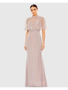 Mac Duggal Elegant Evening Gown with Removable Sheer Embellished Cape